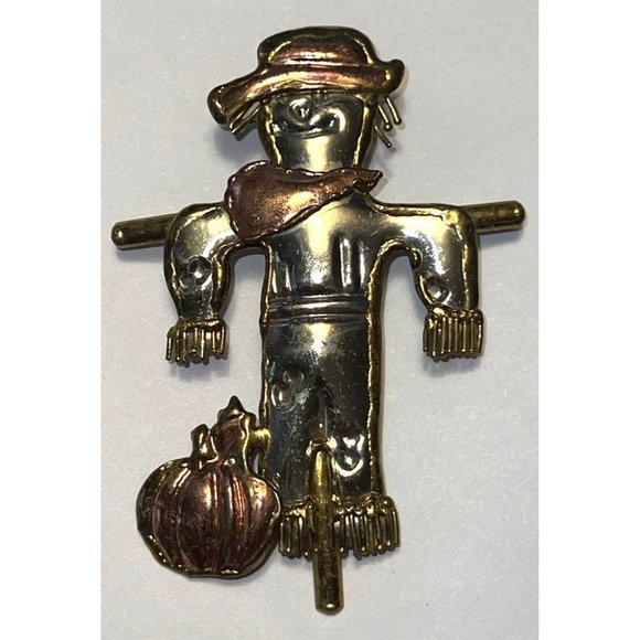 Mexico Metal Scarecrow & Pumpkin Brooch — 3.5” - Picture 1 of 13